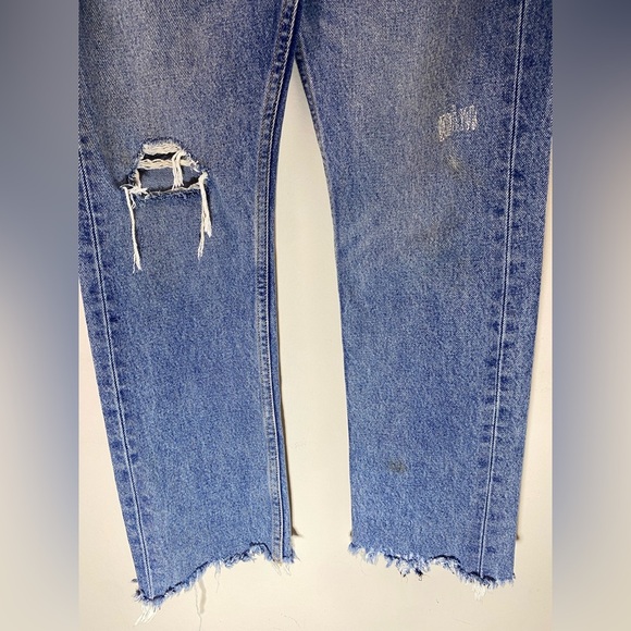Levi's 505 Women’s Sz 29 Straight Leg Distressed Raw Hem Orange Tab Blue Jeans - Picture 5 of 11